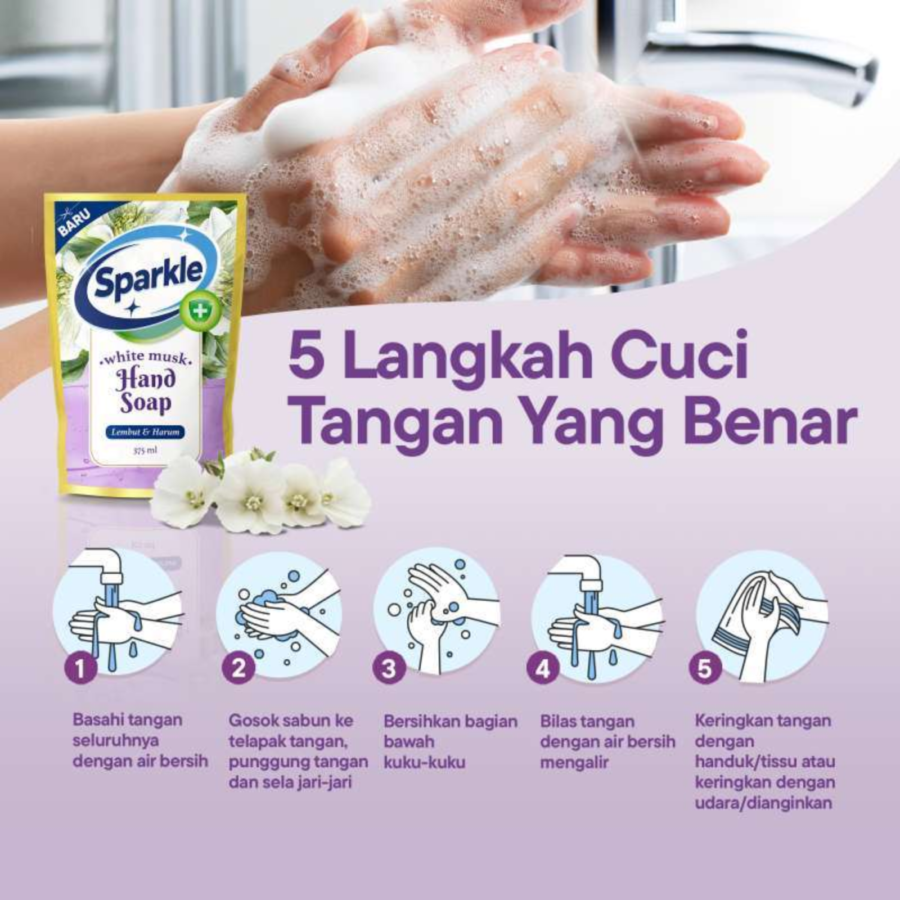 Sparkle Lembut & Harum White Musk Hand Soap Pouch 375ml