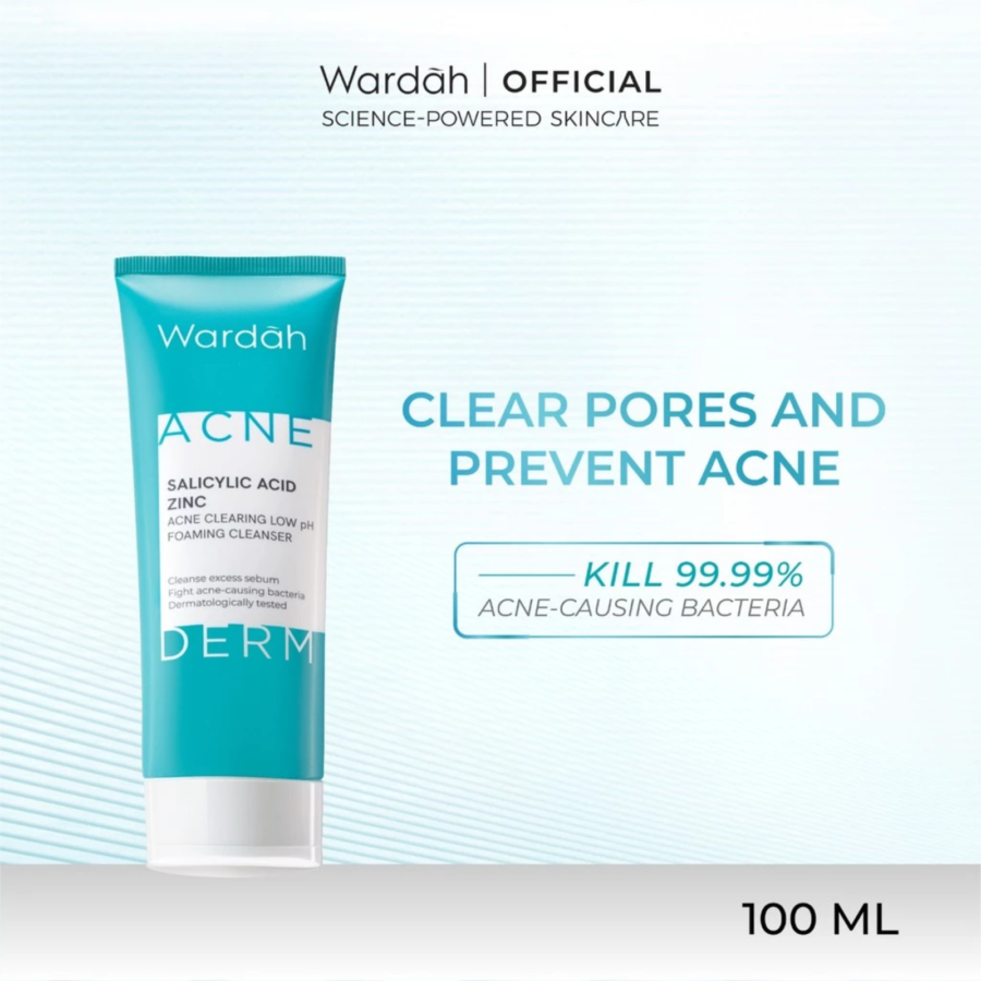 Wardah Acnederm Salicylic Acid Zinc Acne Clearing Low pH Foaming Cleanser 100ml
