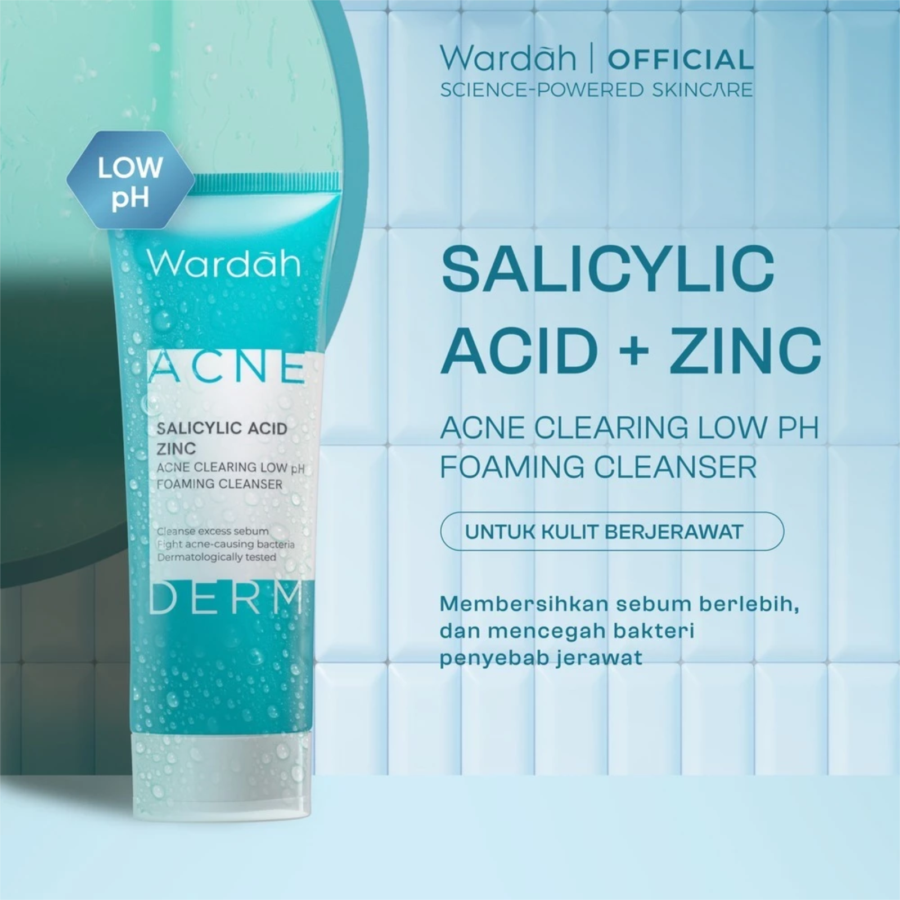 Wardah Acnederm Salicylic Acid Zinc Acne Clearing Low pH Foaming Cleanser 100ml
