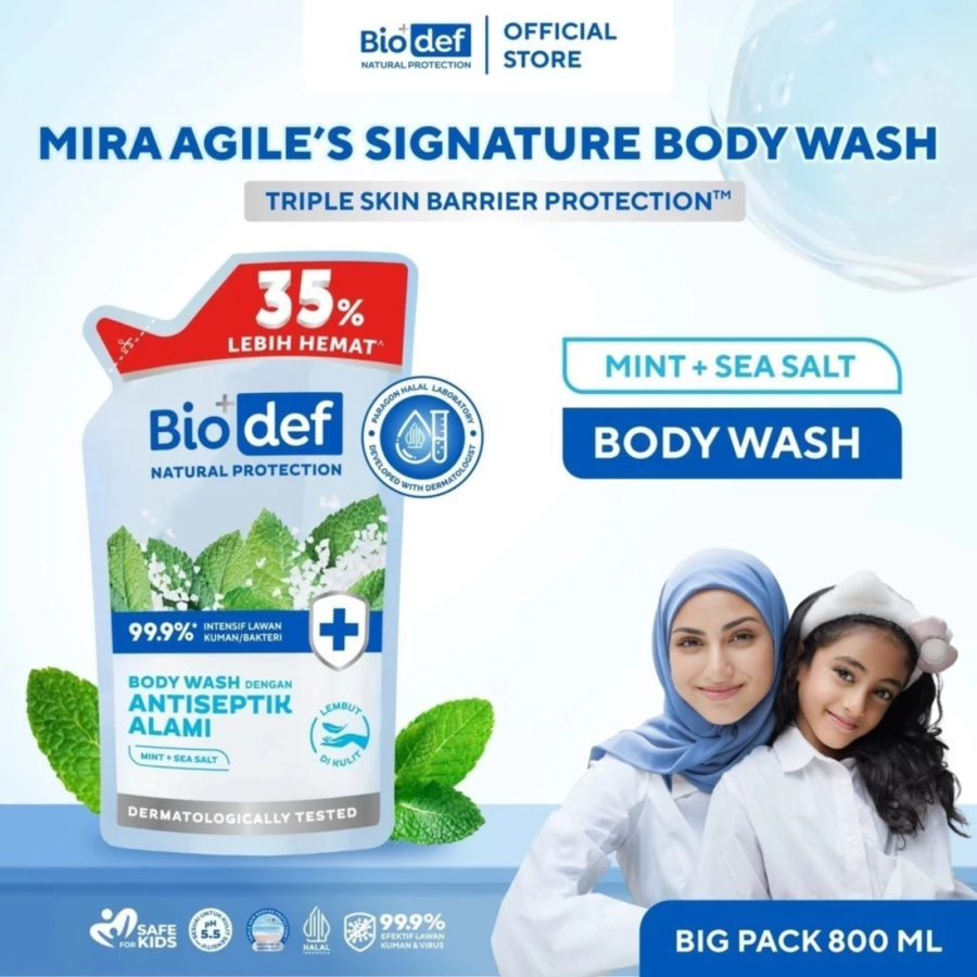 Biodef Natural Protection Mint+Sea Salt Body Wash Antiseptik Alami Pouch 400ml