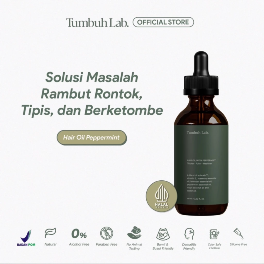 Tumbuh Lab Hair Oil with Pepperment New Formula Perawatan Rambut 60ml