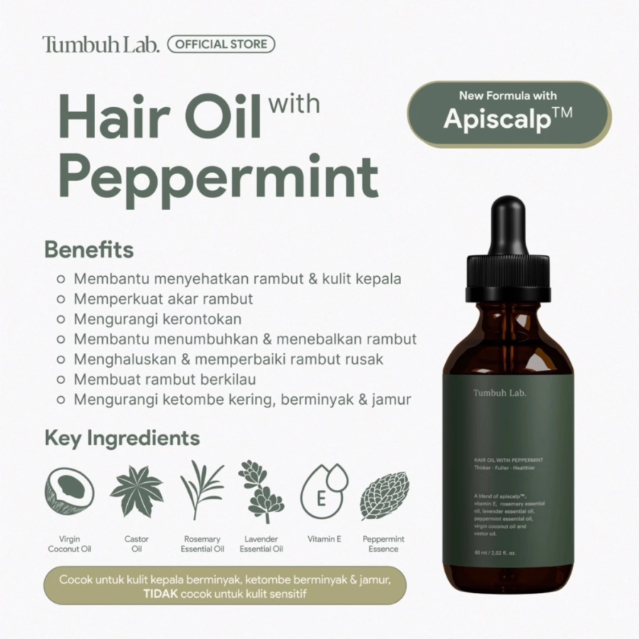 Tumbuh Lab Hair Oil with Pepperment New Formula Perawatan Rambut 60ml