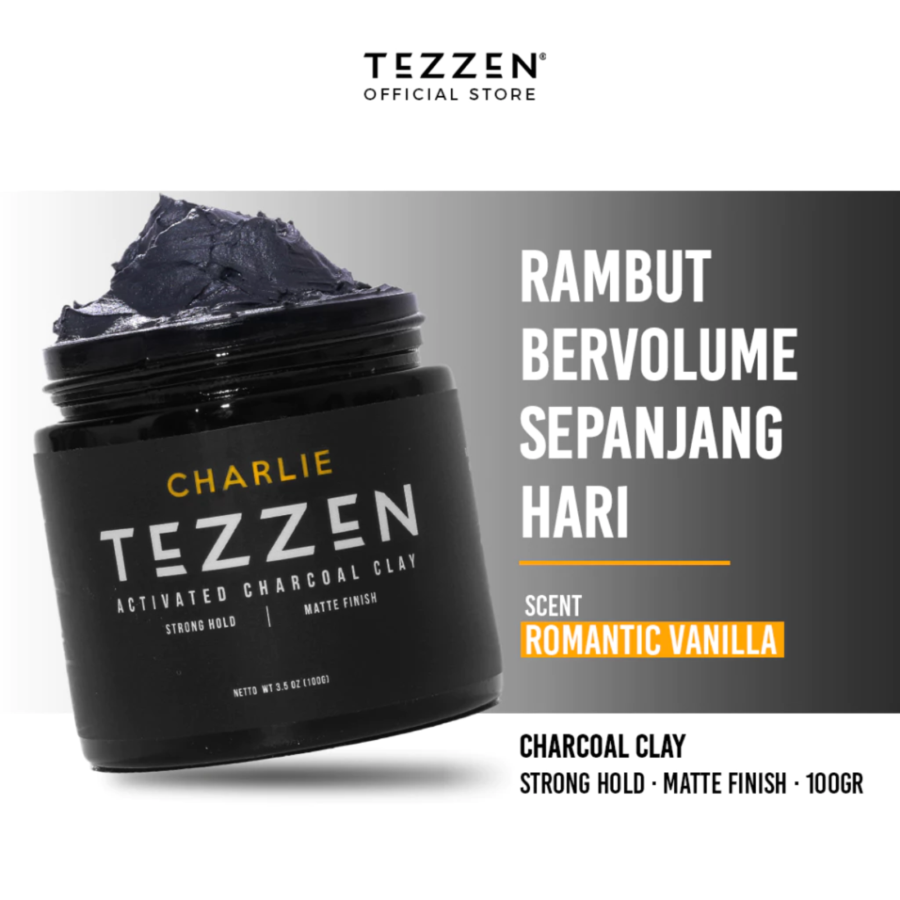 Tezzen Charlie Activated Charcoal Clay Penataan Rambut 100gram