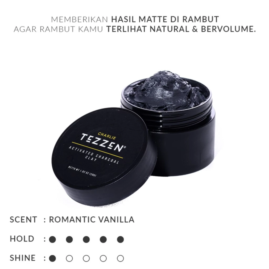 Tezzen Charlie Activated Charcoal Clay Penataan Rambut 100gram