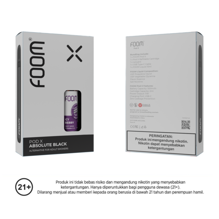 Foom Pod X Absolute Black + Icy Berry Rokok Elektrik