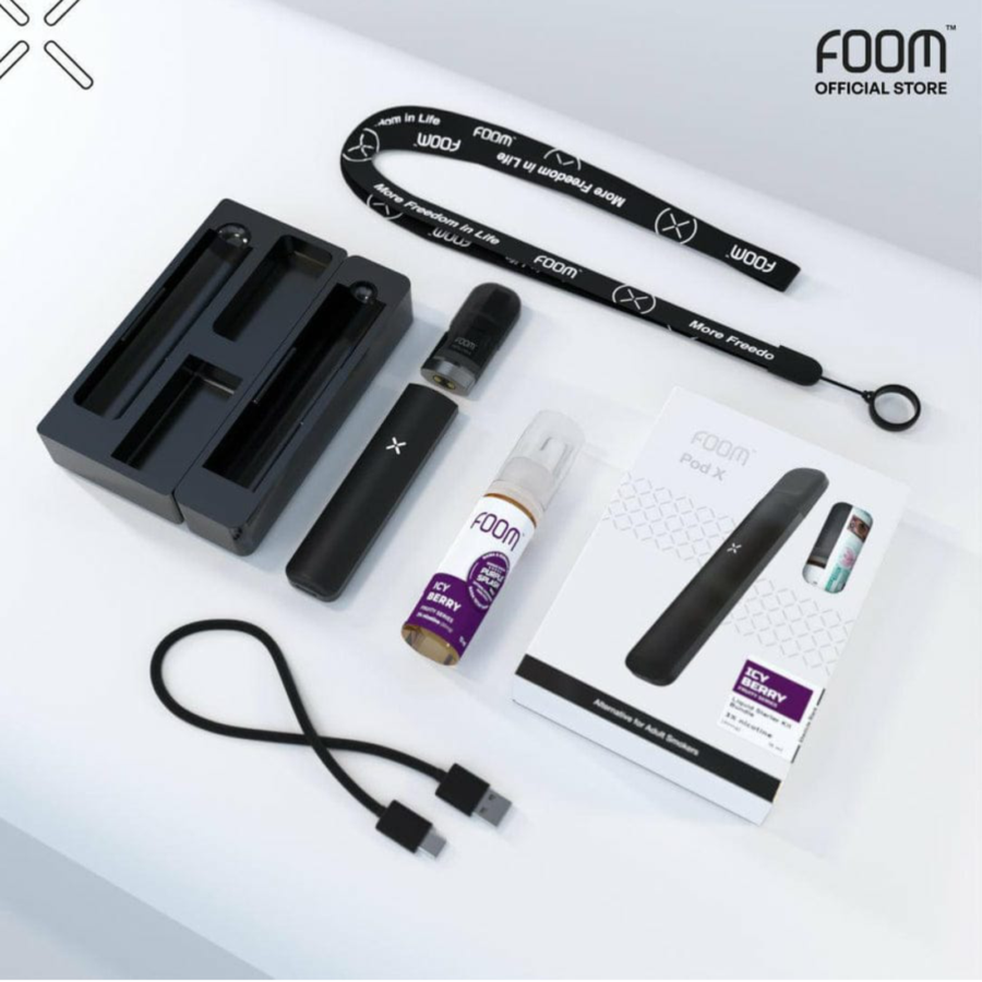 Foom Pod X Absolute Black + Icy Berry Rokok Elektrik 1pack