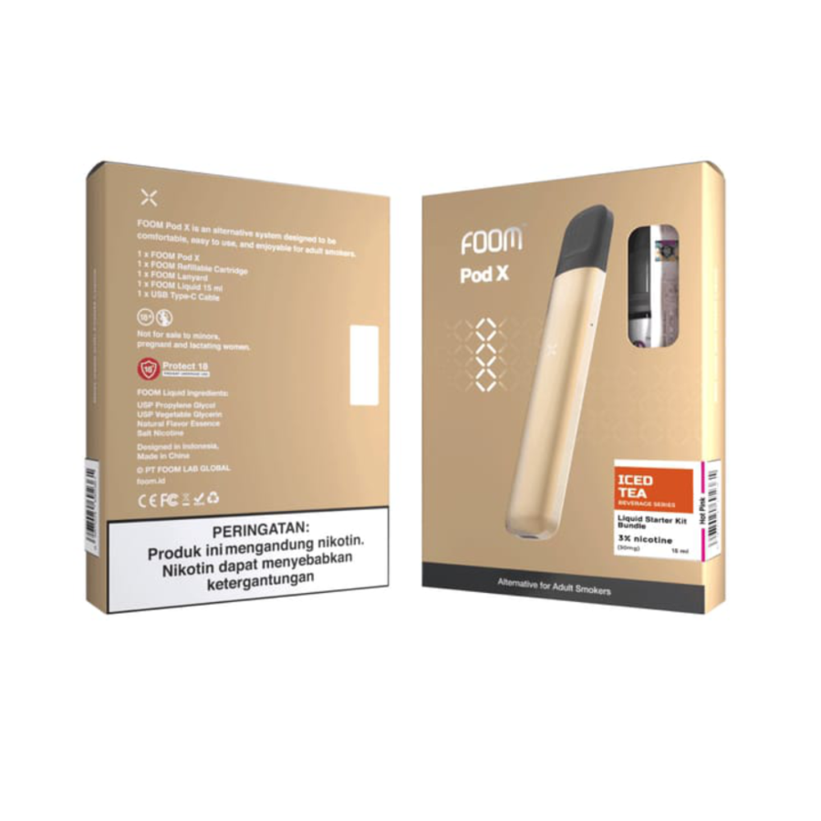 Foom Pod X Brilliant Gold + Iced Tea Rokok Elektrik 1pack