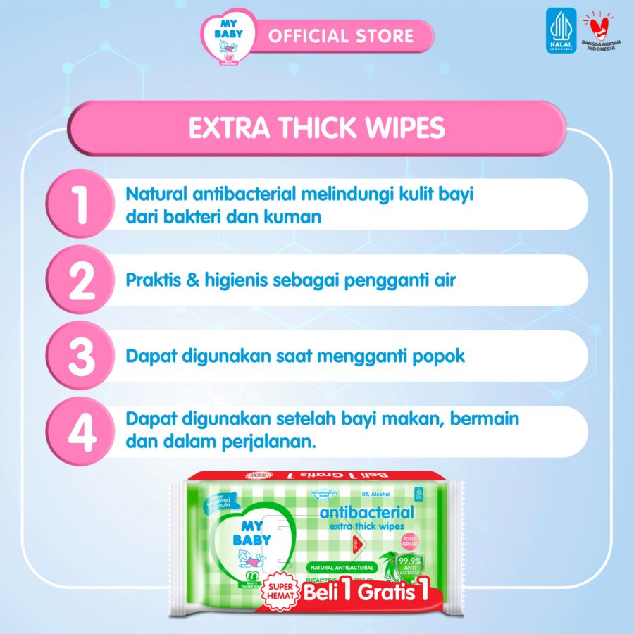 Buy 1 Get 1 My Baby Antibacterial Extra Thick Wipes Tea Tree Oil 1pack