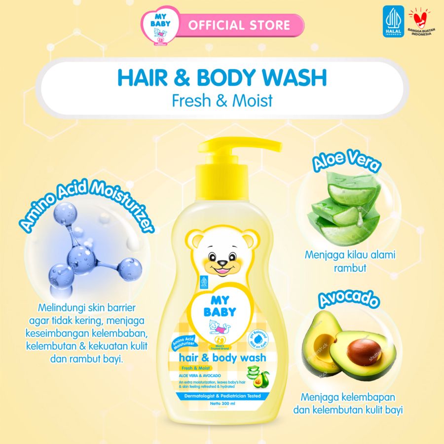 My Baby Hair & Body Wash Aloe Vera & Avocado Kebersihan Bayi 200ml