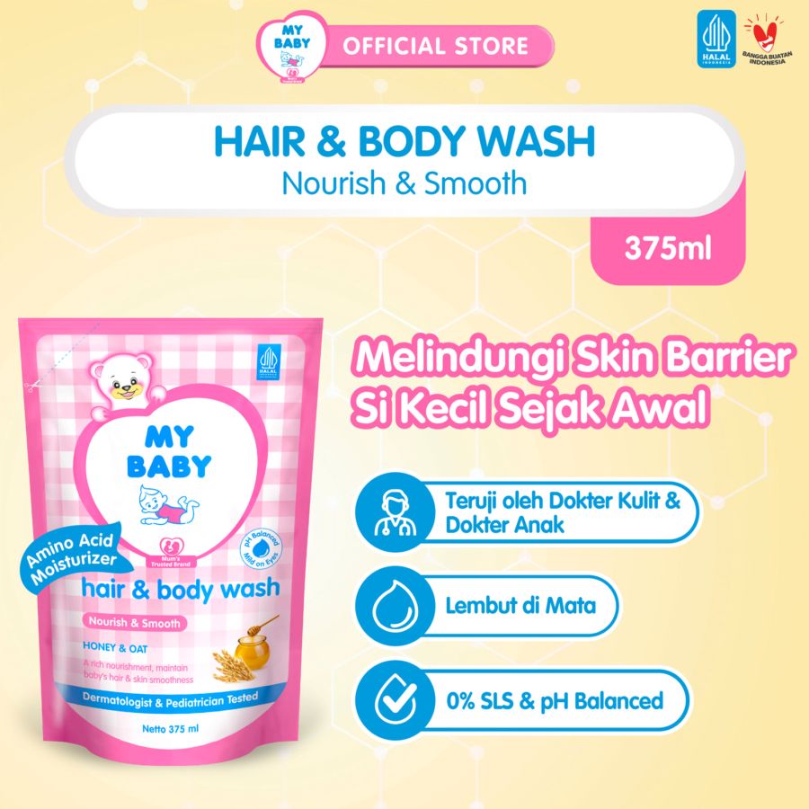 My Baby Hair & Body Wash Honey & Oat Kebersihan Bayi Pouch 375ml
