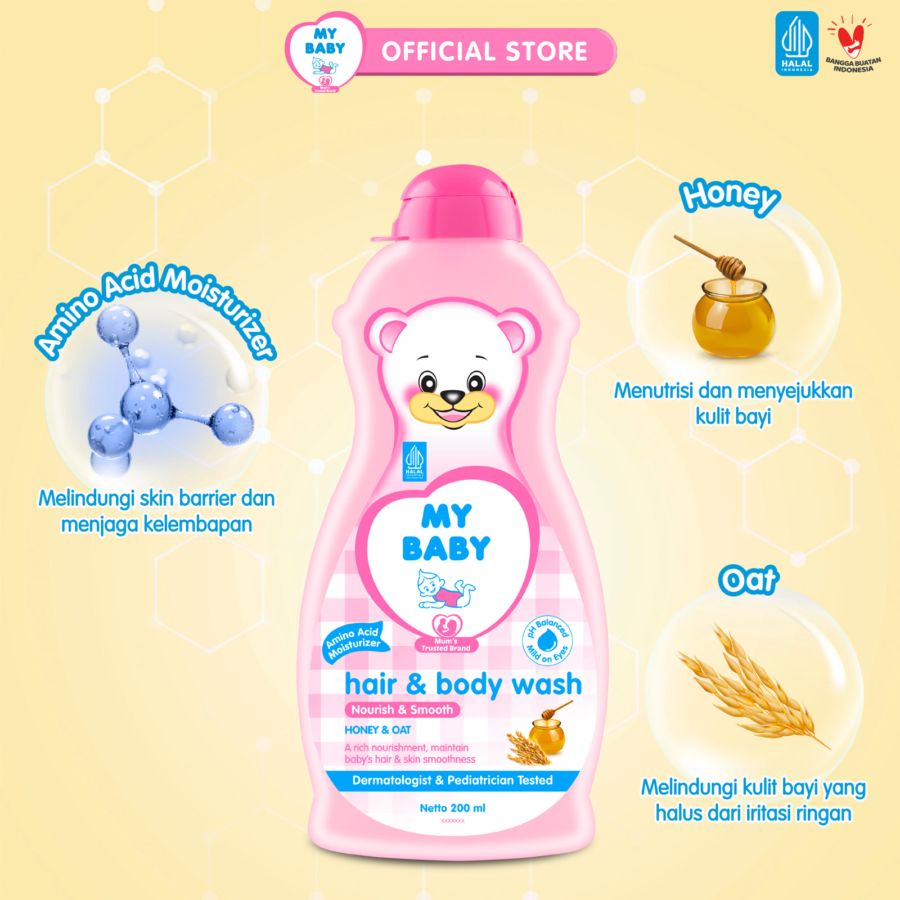 My Baby Hair & Body Wash Honey & Oat Kebersihan Bayi Pouch 375ml