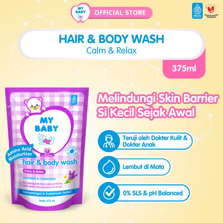 My Baby Hair & Body Wash Lavender & Chamomile Kebersihan Bayi Pouch 375ml