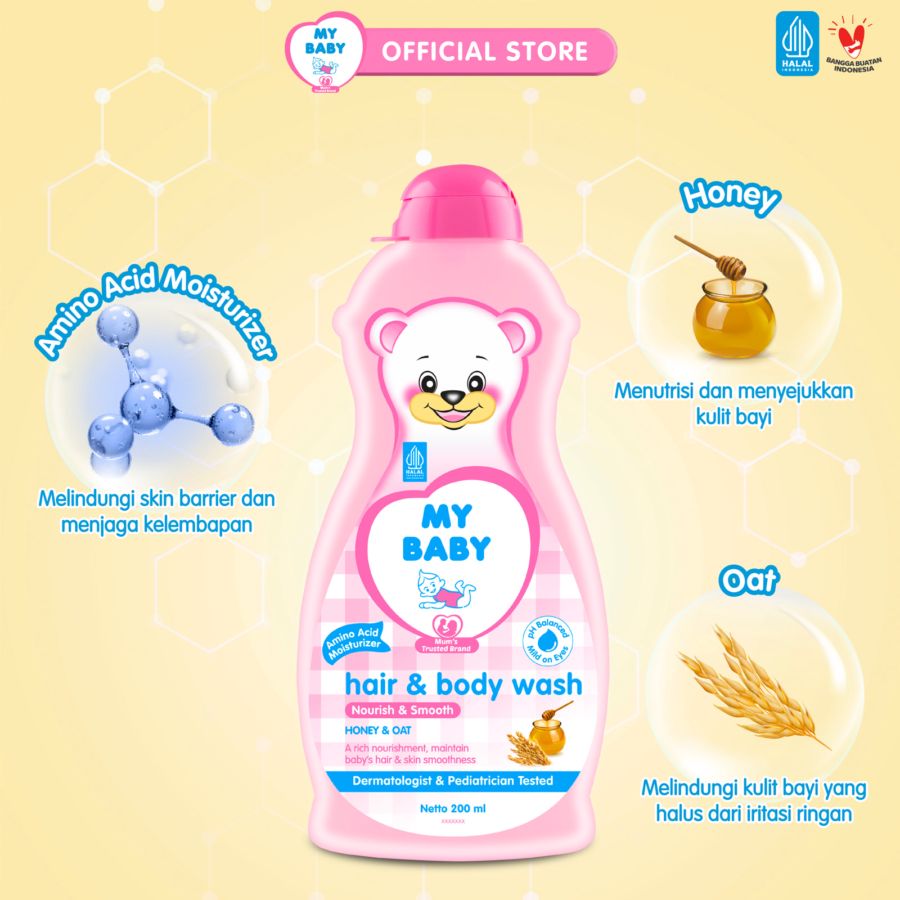 My Baby Hair & Body Wash Honey & Oat Kebersihan Bayi Botol 200ml