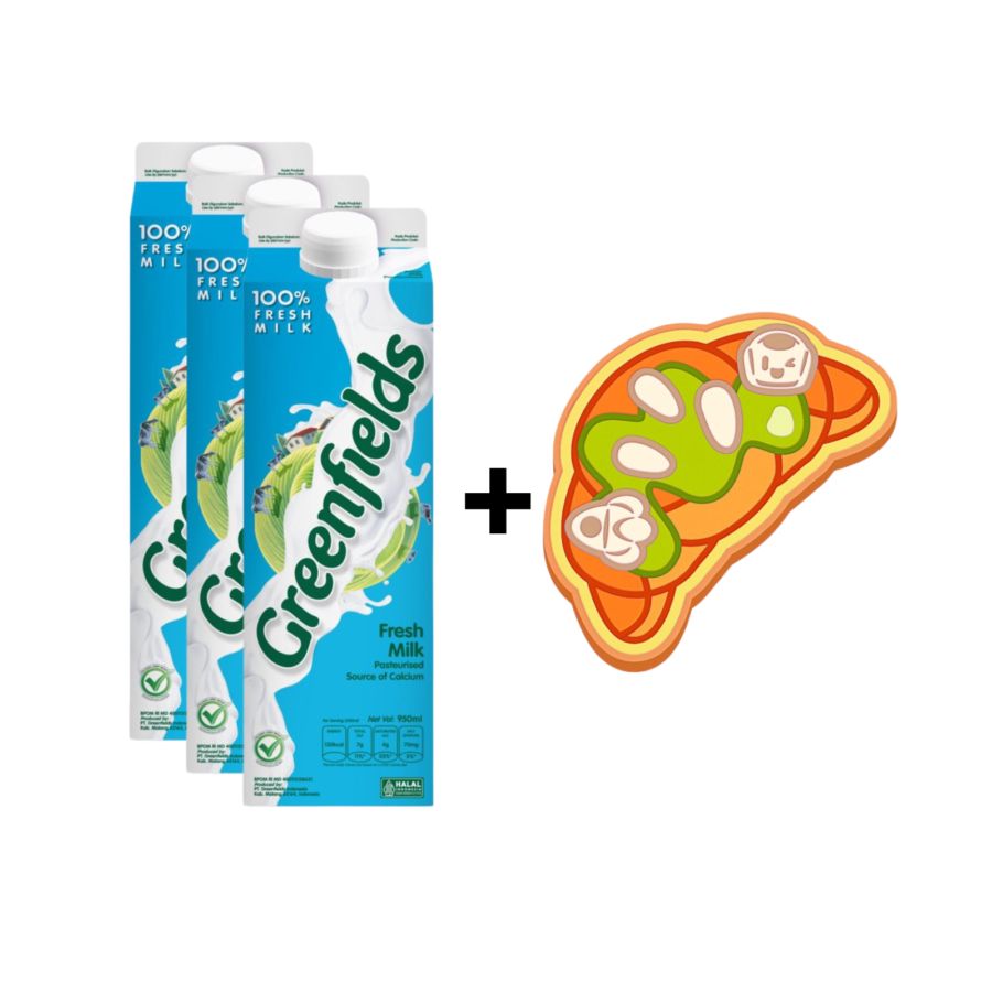 [Bundle] 3 Greenfields Fresh Milk Plain/Susu Segar 950ml + 1 Rubber Coaster Croissant Airo - Astro Kids 1pcs