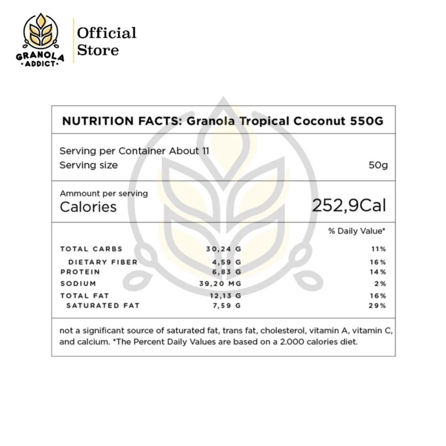 Granola Addict Tropical Coconut No sugar (Bonus + 50gr) 500gram