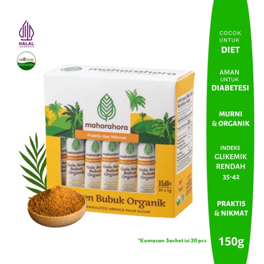 Mahorahora Gula Aren Bubuk Organik Box 30 Sachets Stick x 5gr 150gram