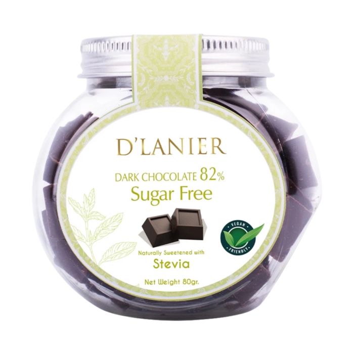 D'Lanier Sugar Free Dark Chocolate 82% with Naturally Sweetened from Stevia 80 gram