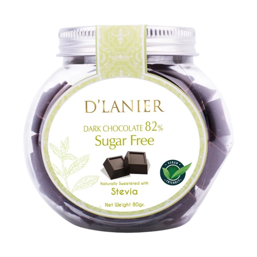 D'Lanier Sugar Free Dark Chocolate 82% with Naturally Sweetened from Stevia 80 gram