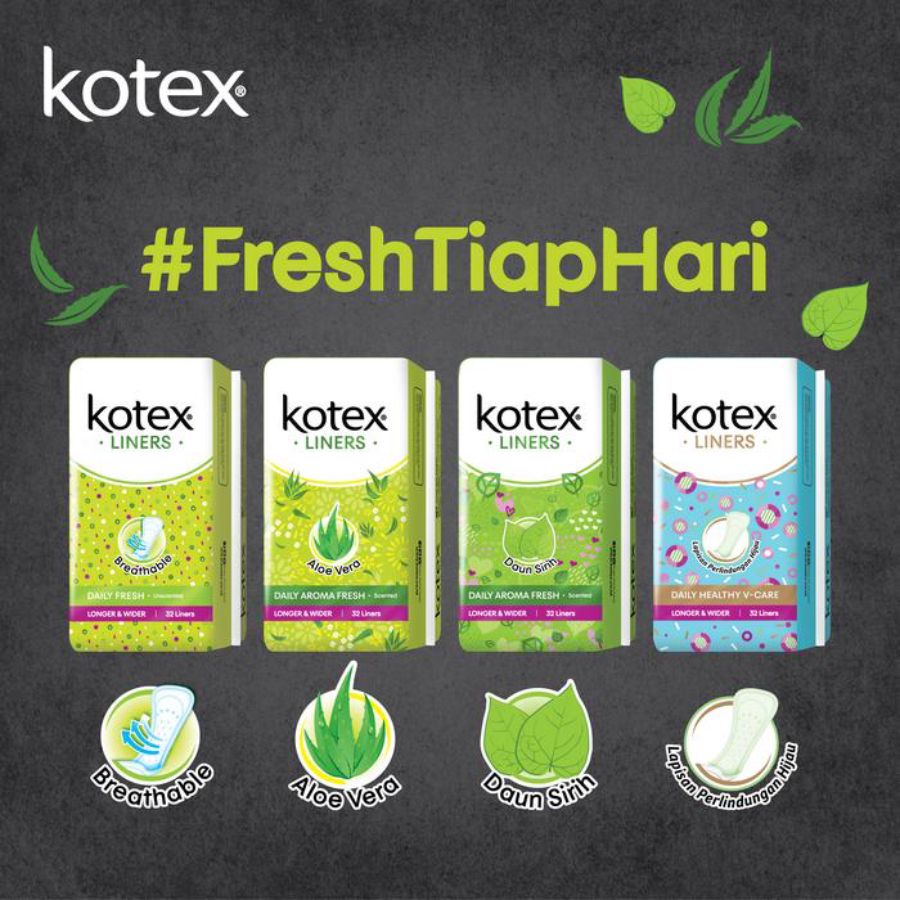 Kotex Liners Daun Sirih Daily Aroma Fresh Longer & Wider Pembalut Kewanitaan 32pads