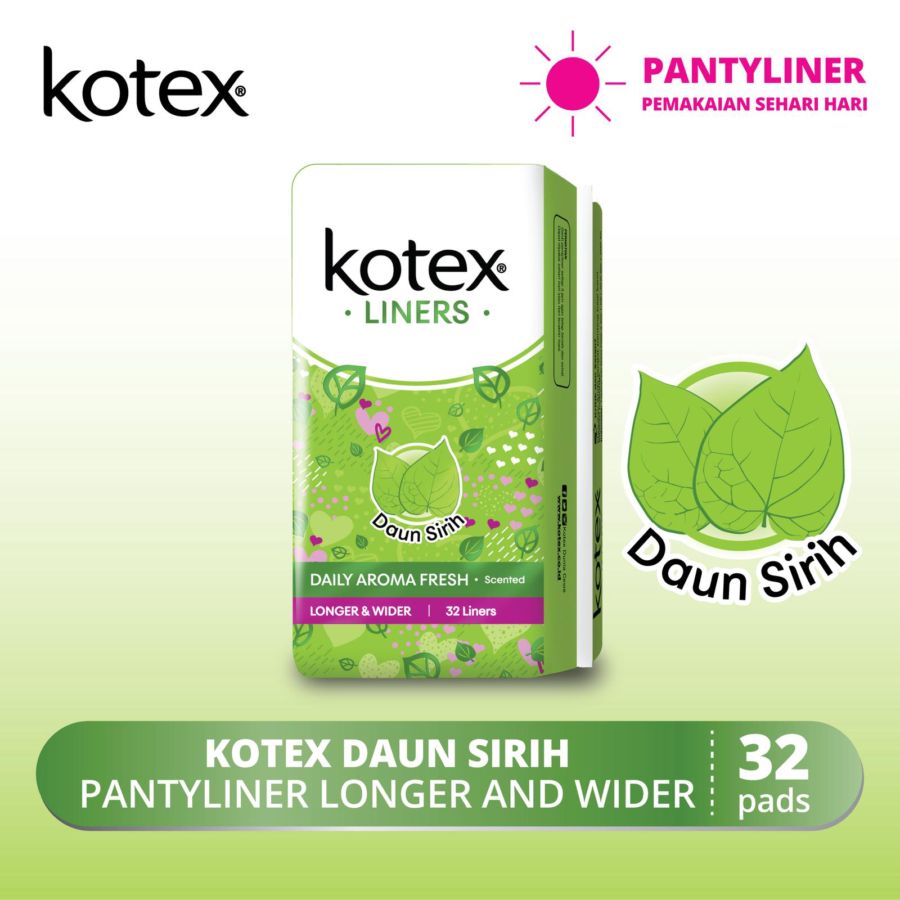 Kotex Liners Daun Sirih Daily Aroma Fresh Longer & Wider Pembalut Kewanitaan 32pads