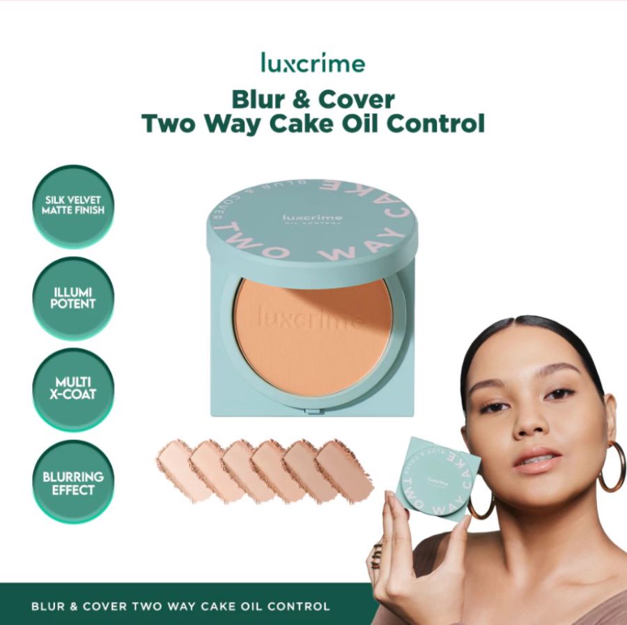 Luxcrime Oil Control Blur & Cover Cream Puf Bedak Two Way Cake 8gram