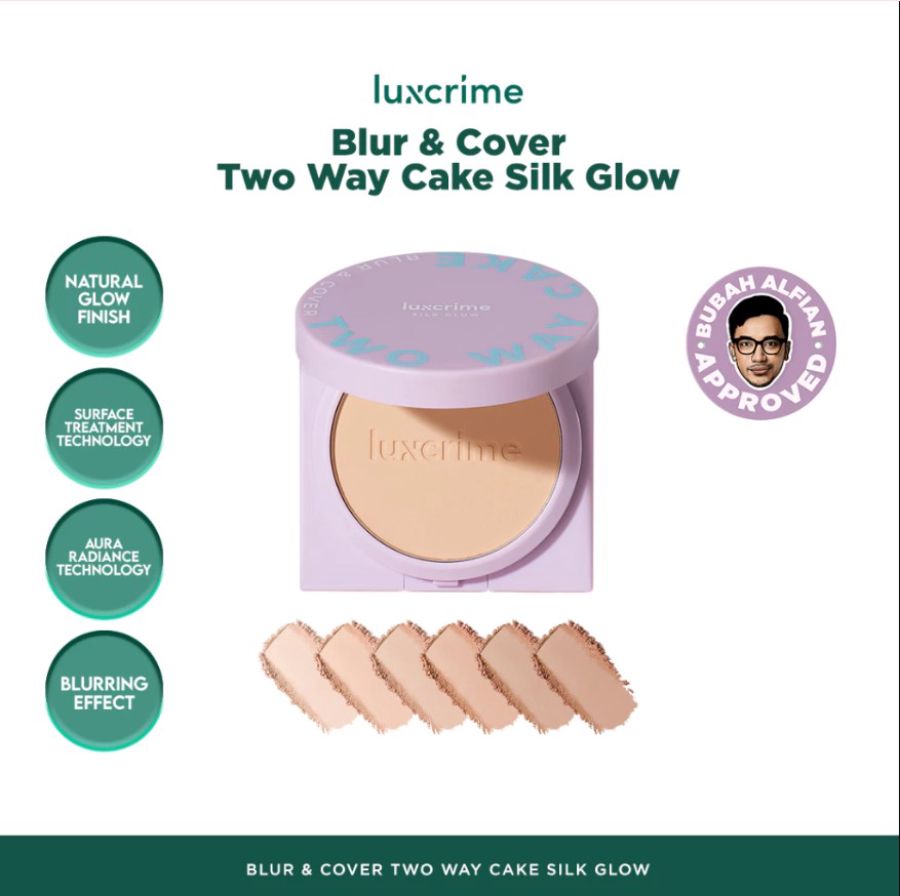 Luxcrime Blur & Cover Silk Glow Cream Puff Bedak Two Way Cake 8gram