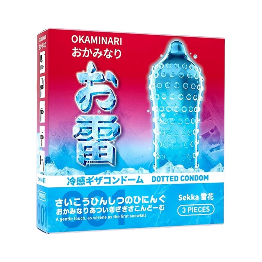 Okaminari 001 Sekka Gerigi Tebal Ice Kondom Pria 3 pcs 3sachets