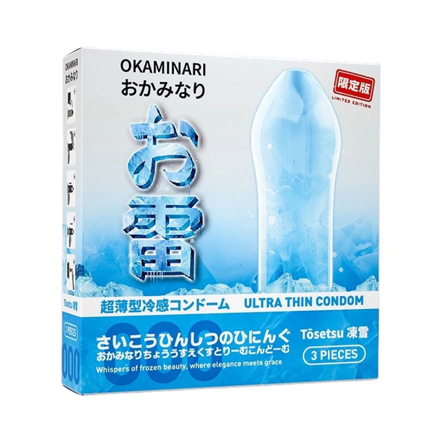 Okaminari 001 Tosetsu Slim Fit Ultra Thin Ice Kondom Pria 3 pcs 3sachets