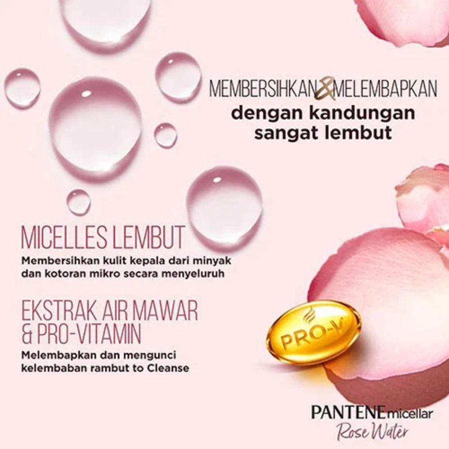 Pantene Micellar Cleanse And Hydrate Rose Water Essence Scalp Shampoo 300ml