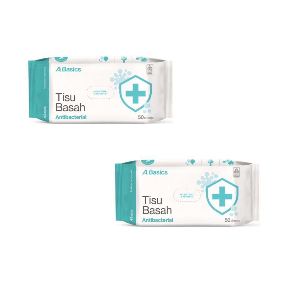 Bundle 2 Pcs Tisu Basah Antibacterial A Basics 50 Sheets