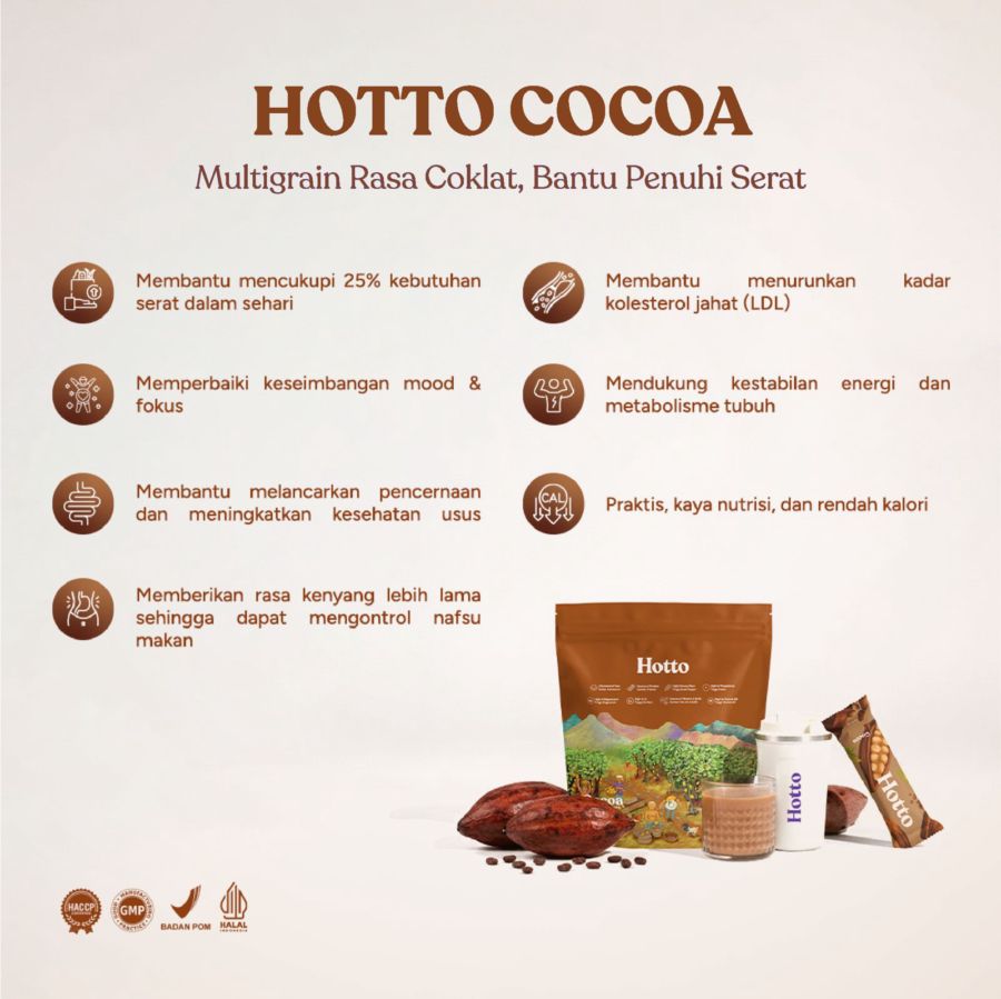 Hotto Dark Cocoa Multigrain Minuman Tinggi Serat 16 sachet x 30 gram 1pack