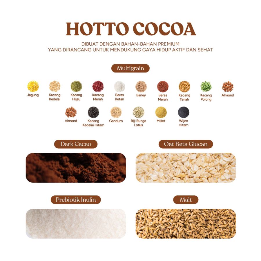 Hotto Dark Cocoa Multigrain Minuman Tinggi Serat 16 sachet x 30 gram 1pack