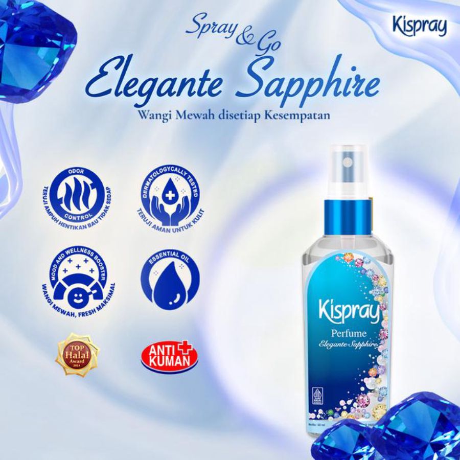 Kispray Spray & Go Perfume Elegante Sapphire Pelicin Pakaian 50ml