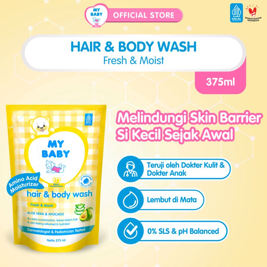 My Baby Hair & Body Wash Fresh & Moist Aloe Vera Avocado Pouch 375ml
