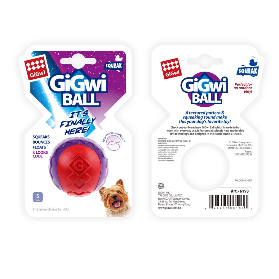 Gigwi Ball Squeaker Purple Red Mainan Bola Anjing Size S 1pcs