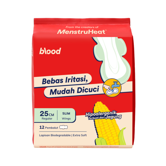 Blood Corn Mudah Dicuci 25cm Regular Slim Wings Pembalut Kewanitaan