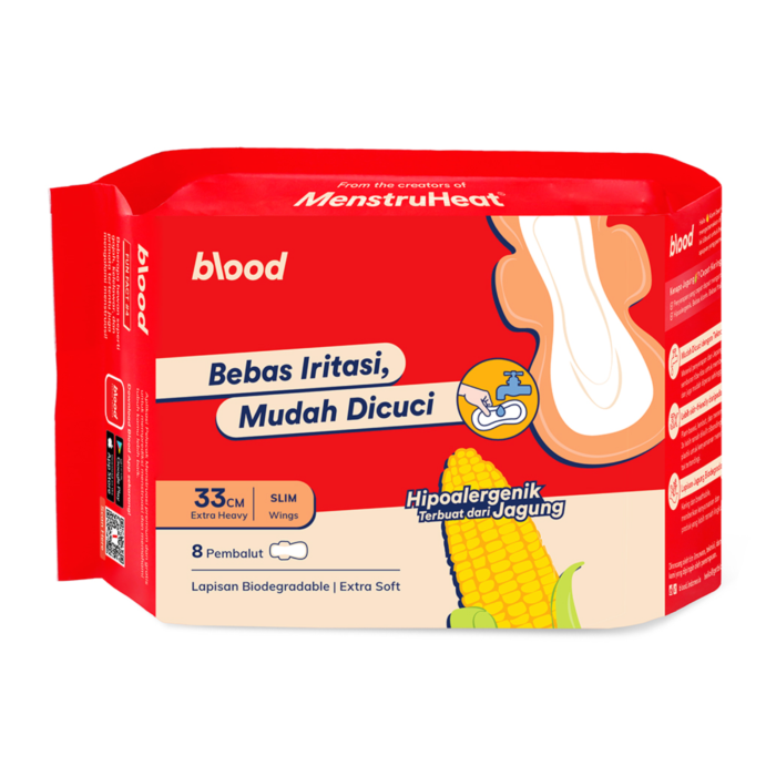 Blood Corn Mudah Dicuci 33cm Extra Heavy Slim Wings Pembalut Kewanitaan