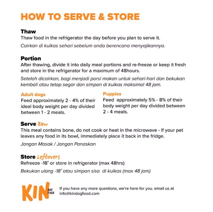 Kin Raw Dog Food Chicken Pumpkin & Greens Makanan Anjing 500gram