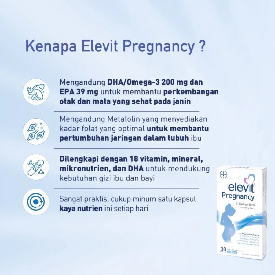 Elevit Pregnancy Multivitamin Suplemen Kehamilan Trimester 2 & 3 Strip 30 Tablet 30tablet