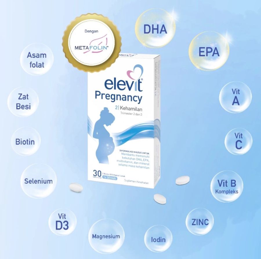 Elevit Pregnancy Multivitamin Suplemen Kehamilan Trimester 2 & 3 Strip 30 Tablet 30tablet