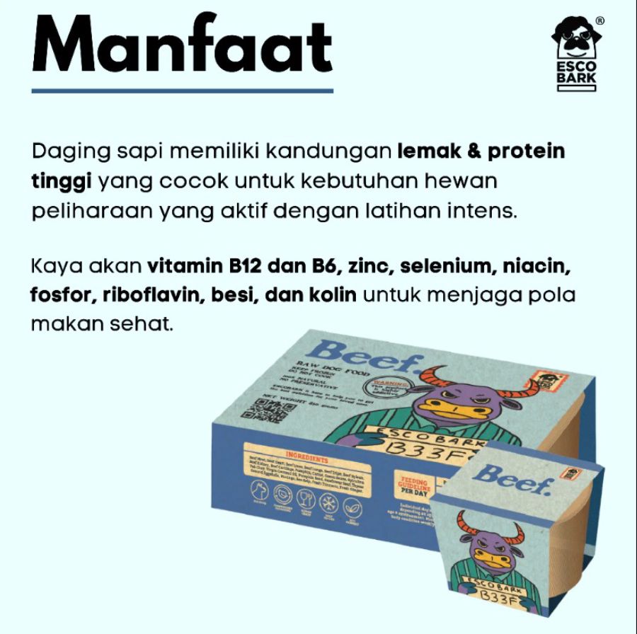 Escobark Makanan Basah Anjing Rasa Sapi 100gram