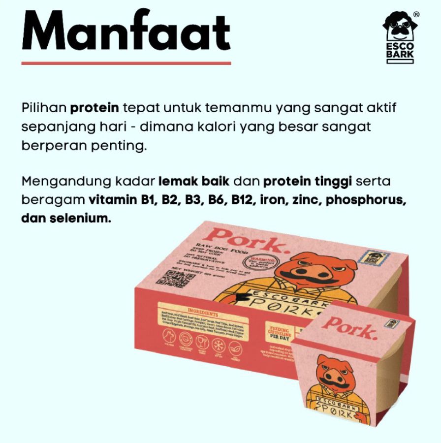 Escobark Raw Pork Makanan Anjing Basah 500gram