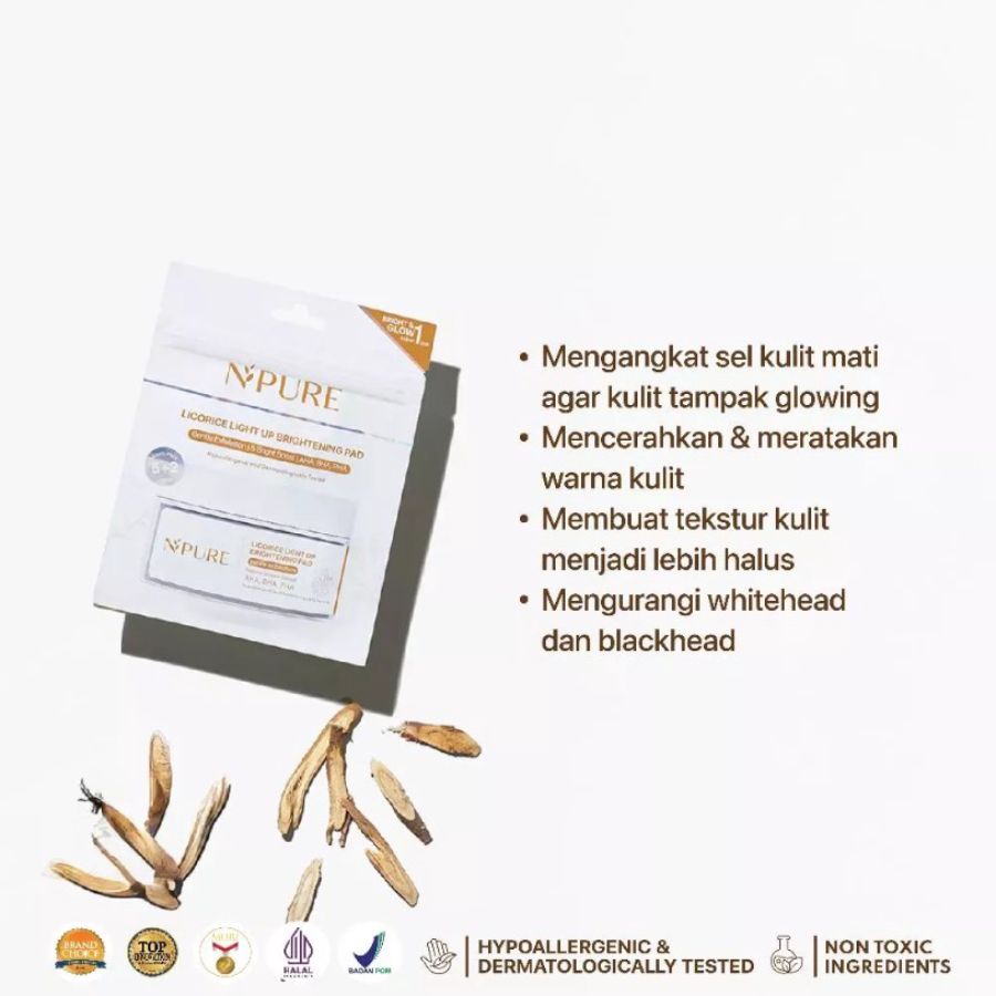 NPURE Licorice Light Up Brightening Kapas Eksfoliasi Wajah Sachet 1pack