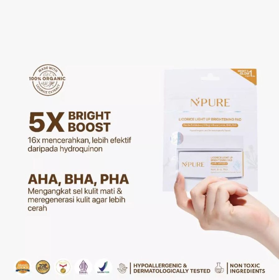 NPURE Licorice Light Up Brightening Kapas Eksfoliasi Wajah Sachet 1pack