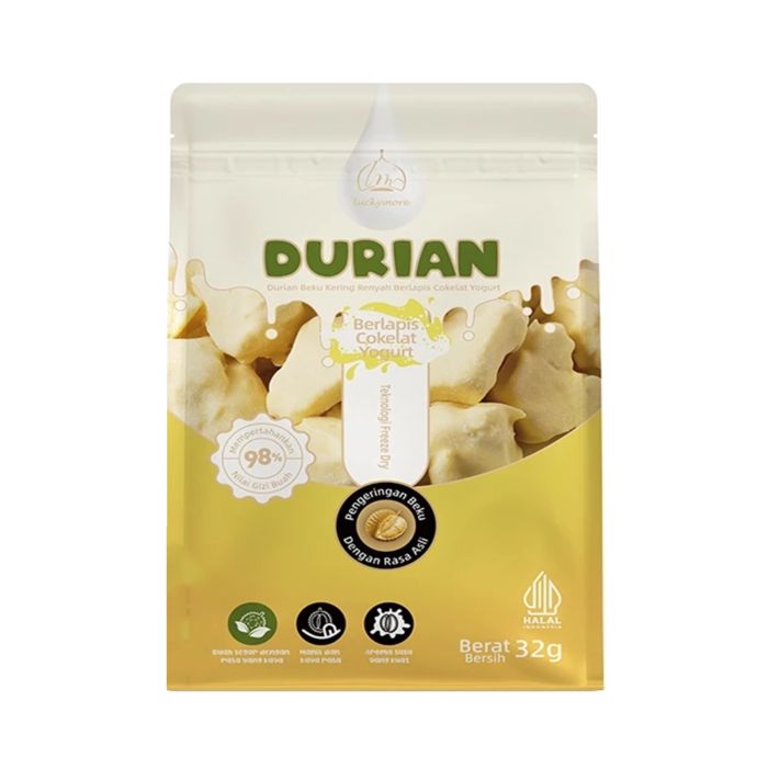 Luckymore Durian Beku Kering Renyah Berlapis Cokelat Yogurt