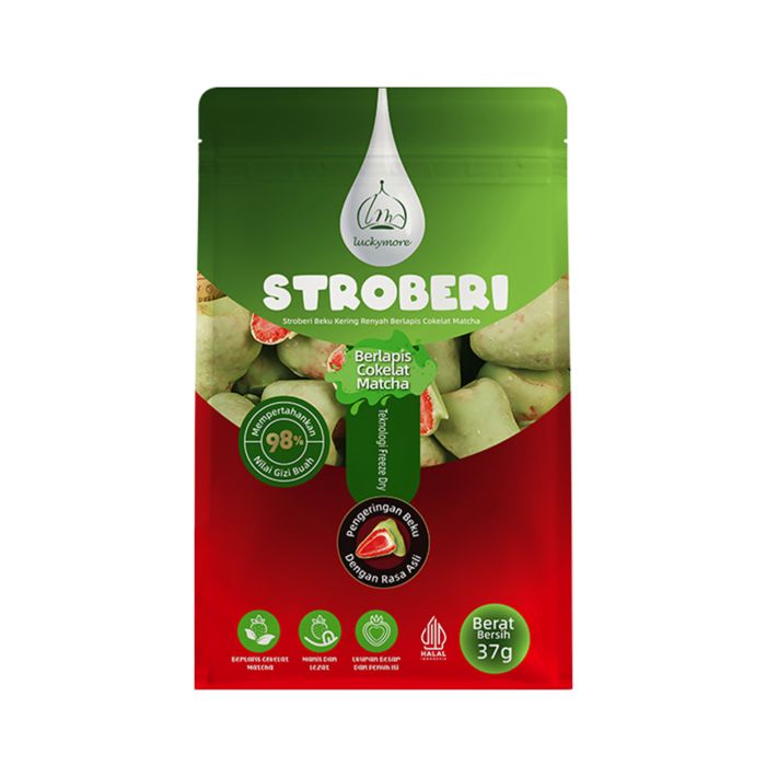 Luckymore Stroberi Beku Kering Renyah Berlapis Cokelat Matcha 37g (HALAL)