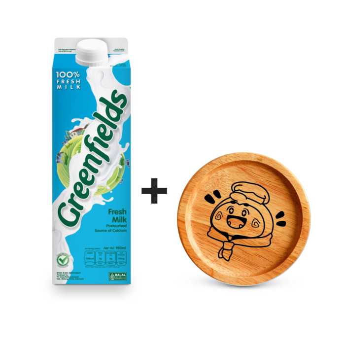 [Bundle] 1 Greenfields Fresh Milk Plain/Susu Segar 950ml + 1 Coaster Airo & Friends - Pong
