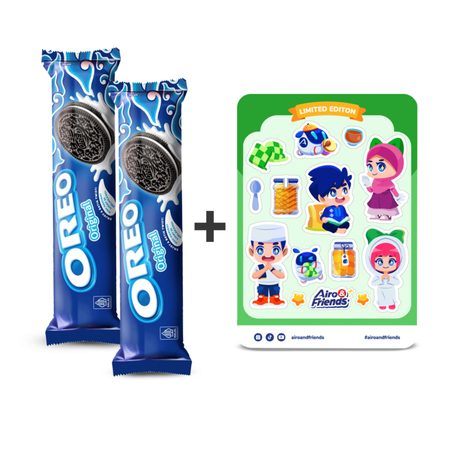 [Bundle] 2 Oreo Biskuit Vanilla/Biscuit 119gram 119gram + 1 Sticker Sheet Airo & Friends - Ramadhan