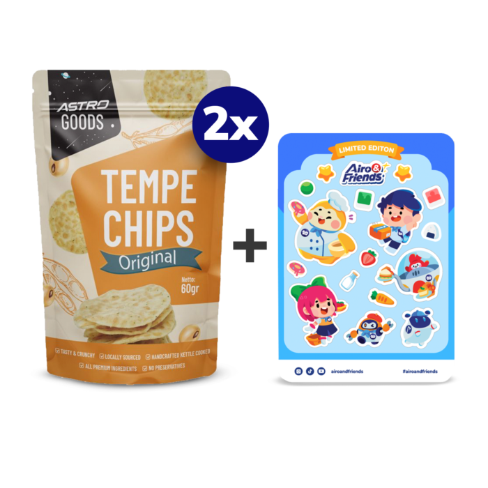 [Bundle] 2 Tempe Chips Original Non MSG - Astro Goods/Keripik Tempe 60 gram + 1 Sticker Sheet Airo & Friends - Kids Day