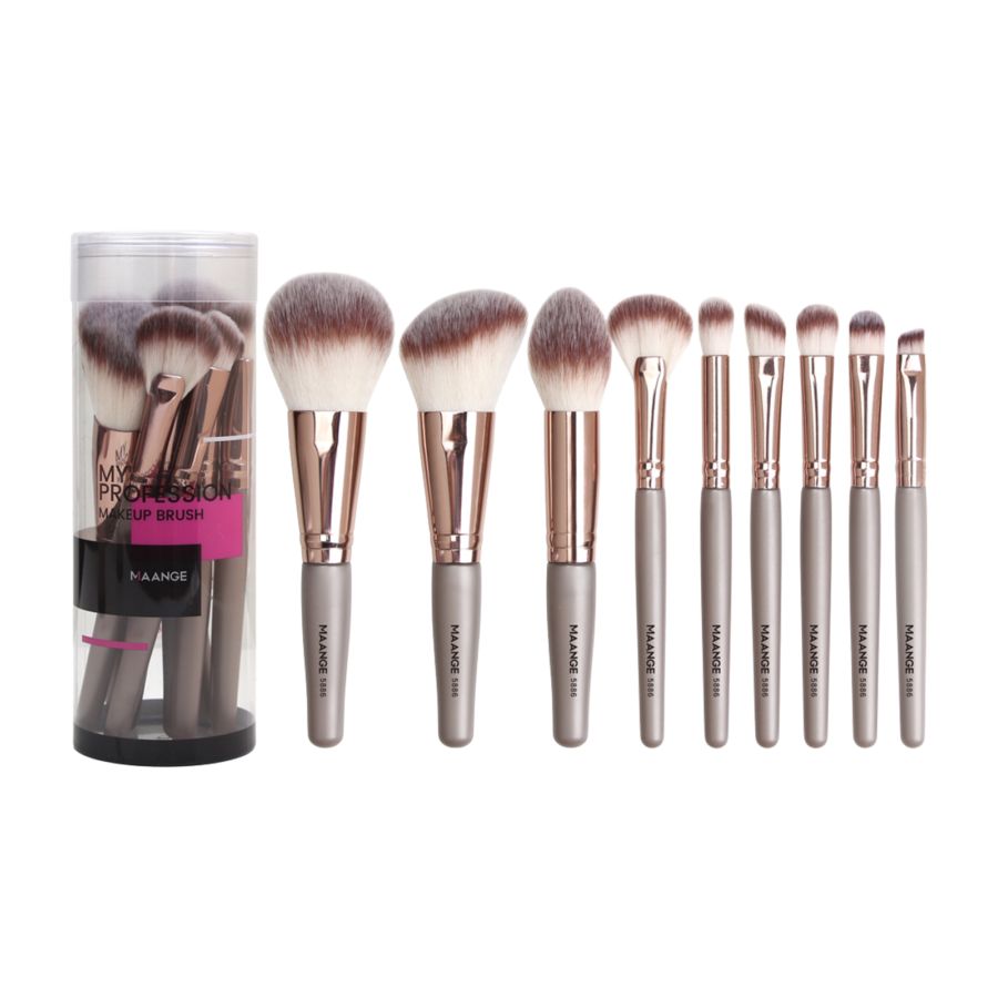 MAANGE 9 Makeup Brushes with Container Champagne 100gram